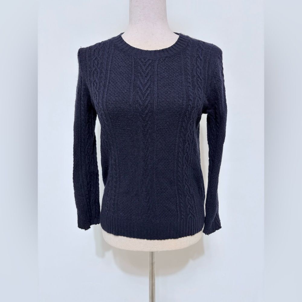 J. Crew Pullover Sweater Cable Knit Long Sleeve Navy Blue Wool Blend Sz XS